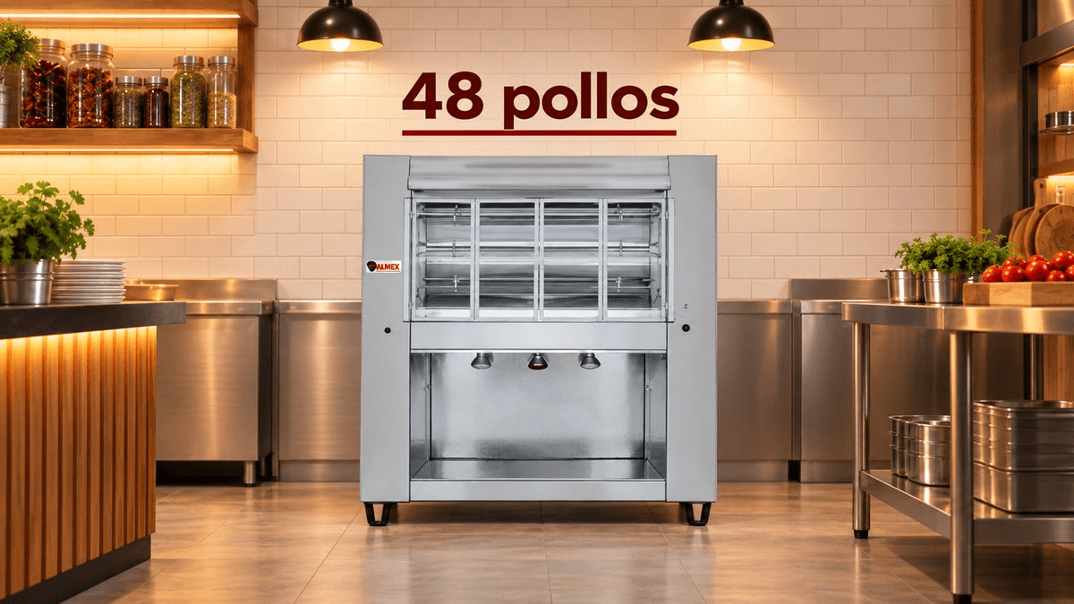Fotografía oficial del rosticero económico VALMEX 48ECOACE para 48 pollos.