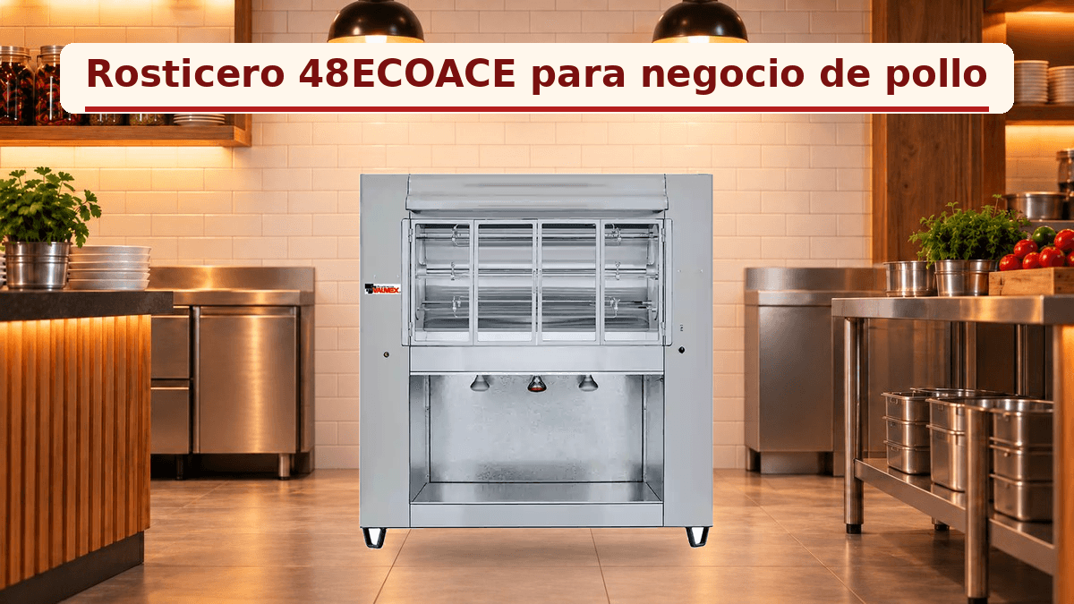 Rosticero económico VALMEX 48ECOACE para una rosticería profesional con suministro de gas.